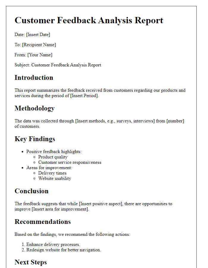 Letter template of customer feedback analysis report