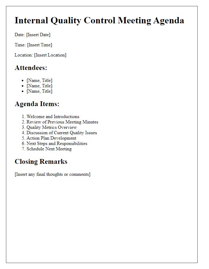 Letter template of internal quality control meeting agenda