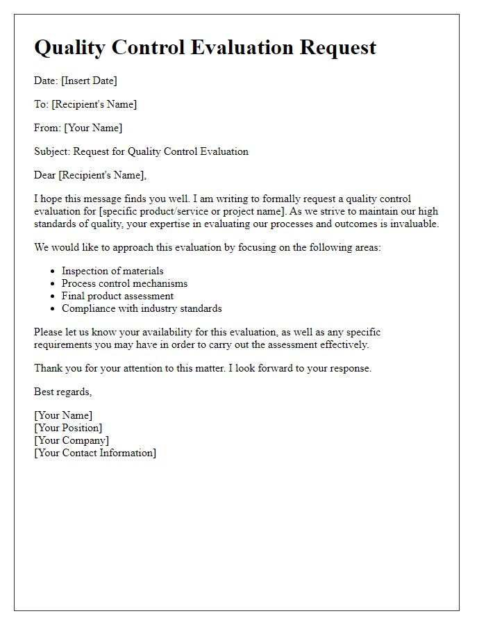 Letter template of quality control evaluation request