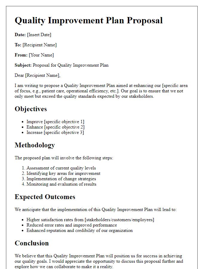 Letter template of quality improvement plan proposal