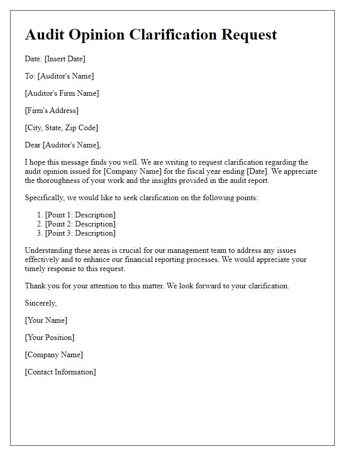 Letter template of audit opinion clarification request