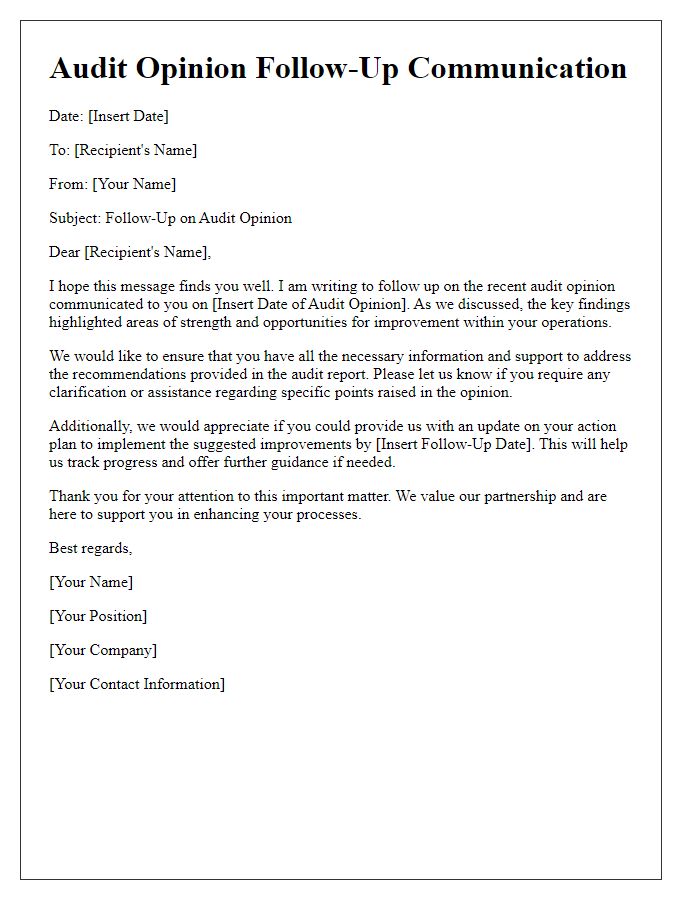 Letter template of audit opinion follow-up communication