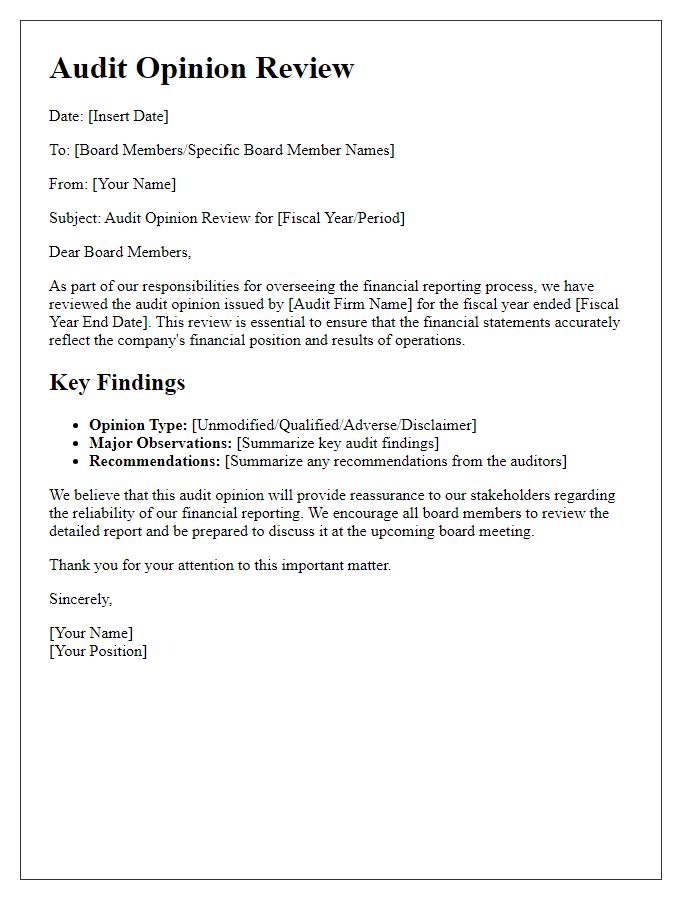 Letter template of audit opinion review for board meeting