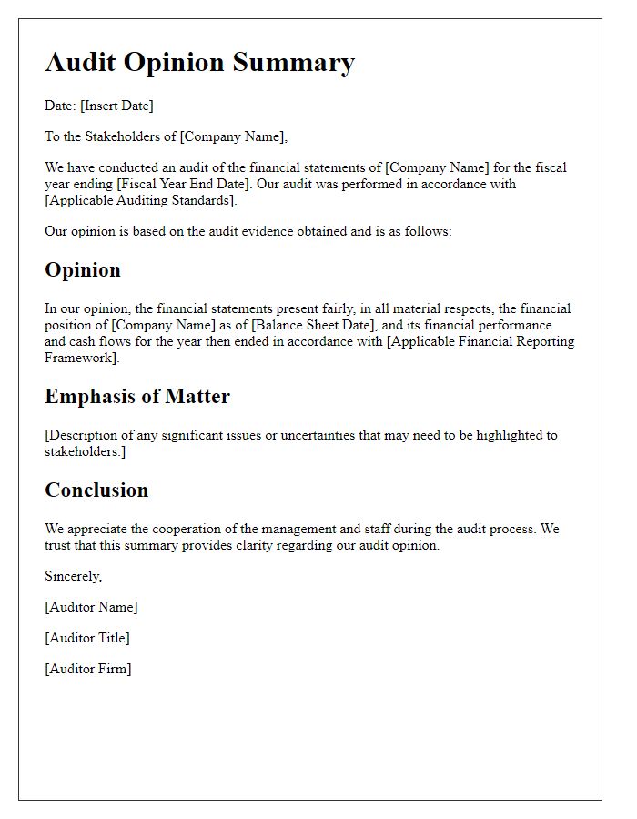 Letter template of audit opinion summary for stakeholders