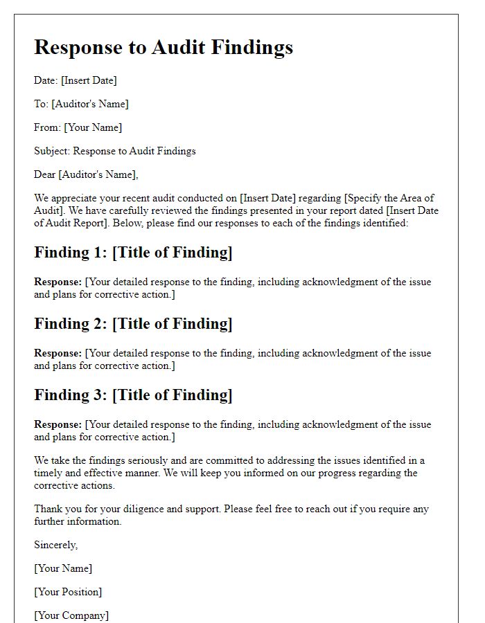 Letter template of audit findings response