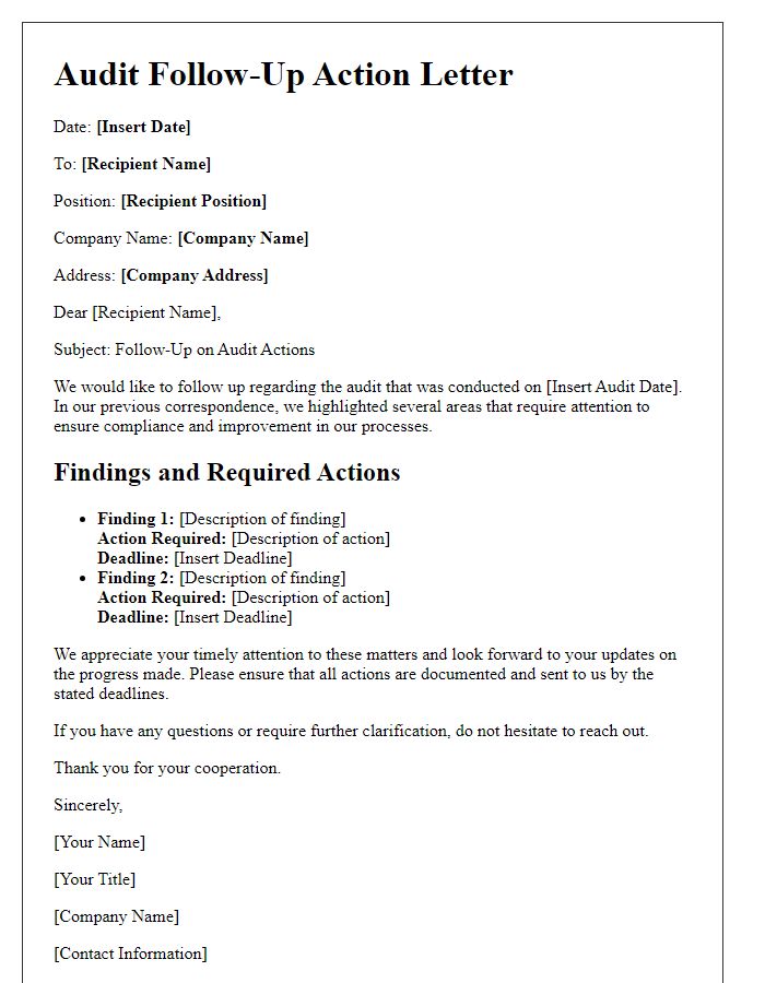 Letter template of audit follow-up actions