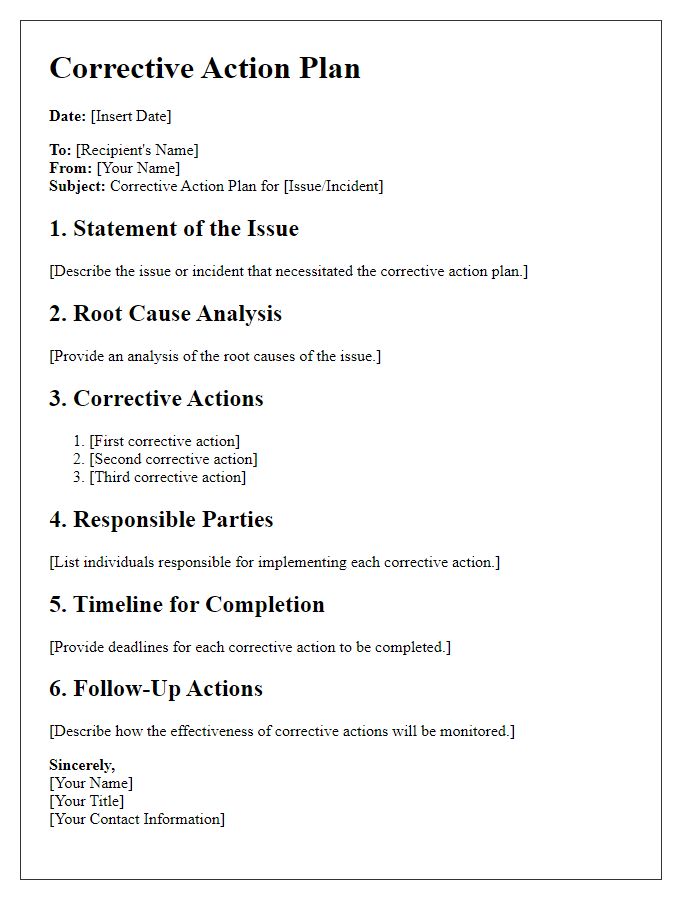 Letter template of corrective action plan