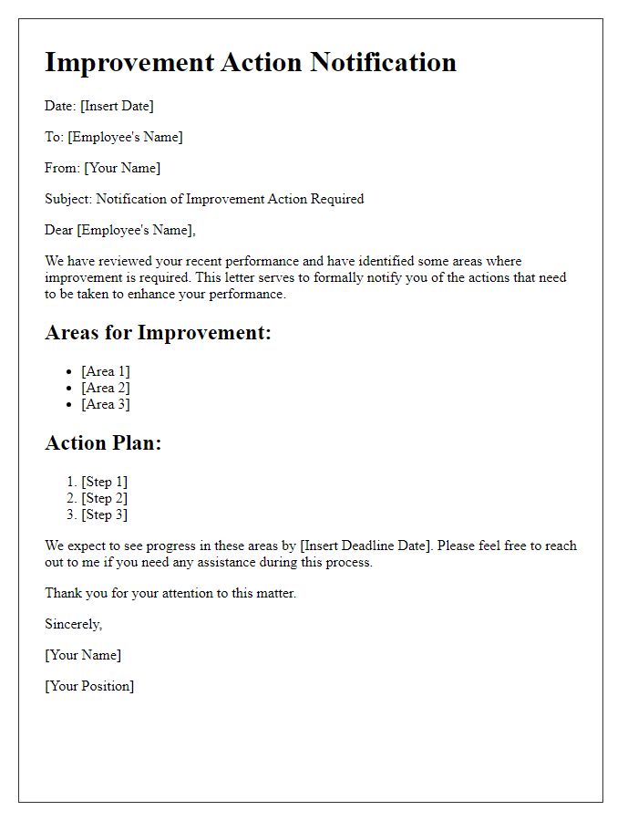 Letter template of improvement action notification