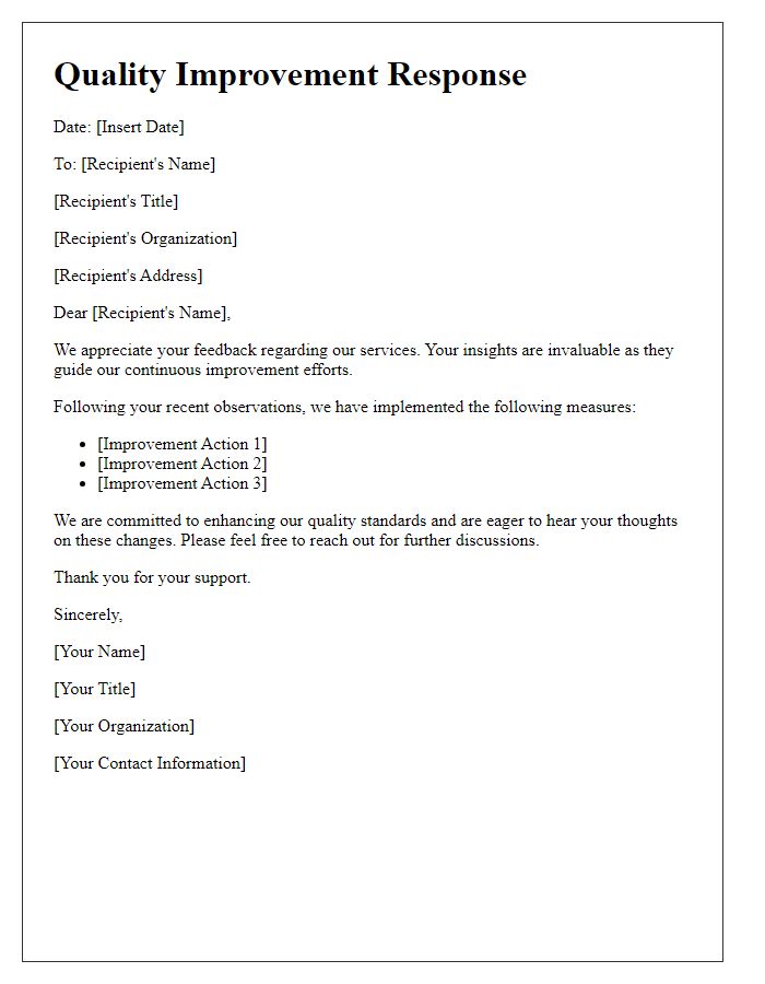 Letter template of quality improvement response