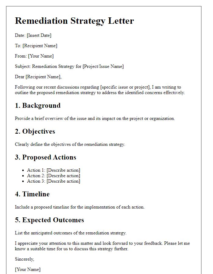 Letter template of remediation strategy