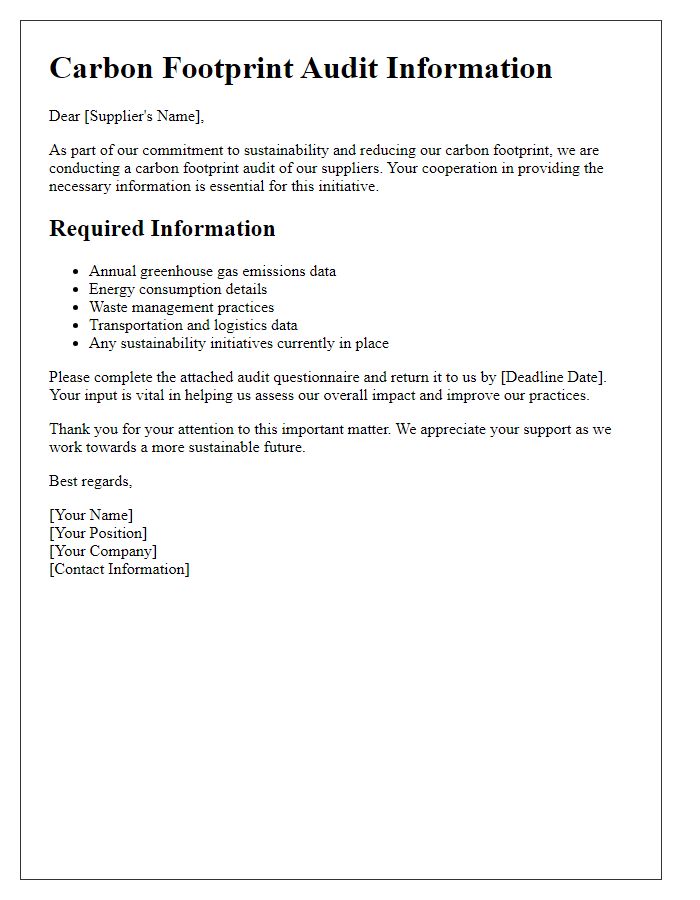 Letter template of Carbon Footprint Audit Information for Suppliers