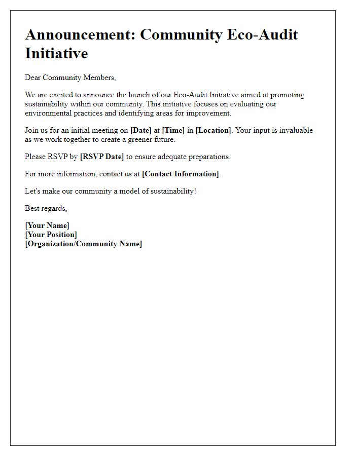 Letter template of Eco-Audit Announcement for Community Engagement