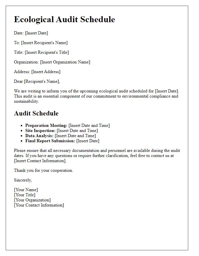 Letter template of Ecological Audit Schedule for Regulatory Bodies