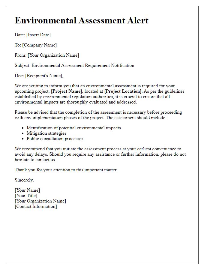 Letter template of Environmental Assessment Alert for Companies