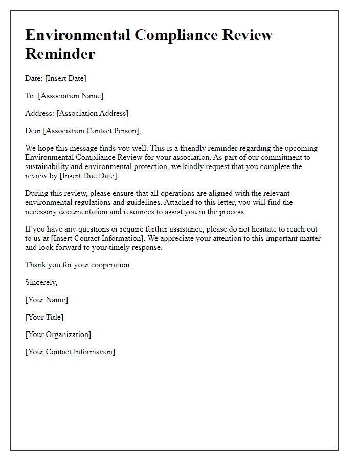 Letter template of Environmental Compliance Review Reminder for Associations