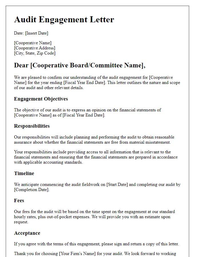 Letter template of cooperative audit engagement