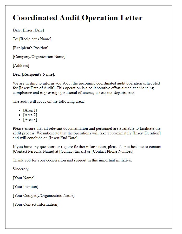 Letter template of coordinated audit operation