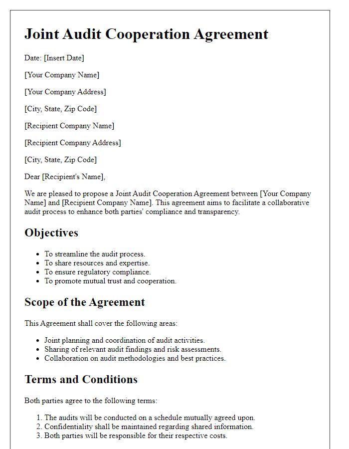 Letter template of joint audit cooperation agreement