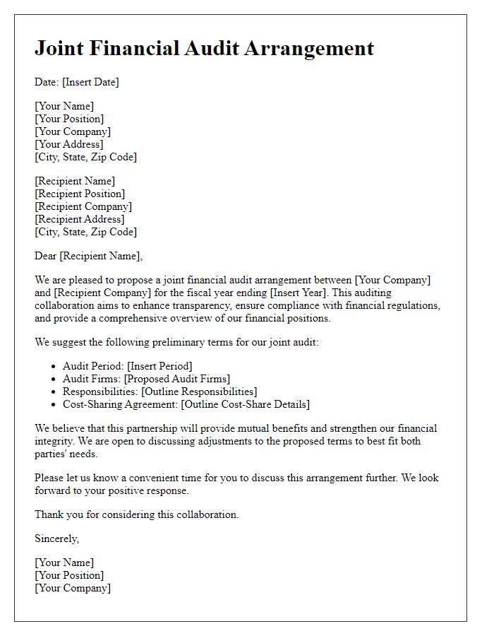 Letter template of joint financial audit arrangement