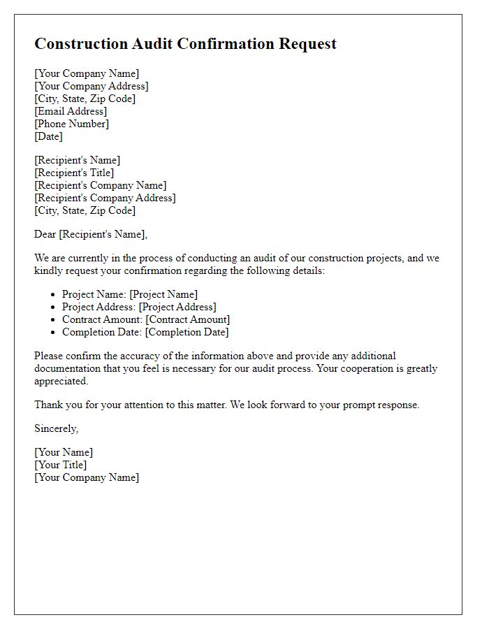 Letter template of construction audit confirmation request.