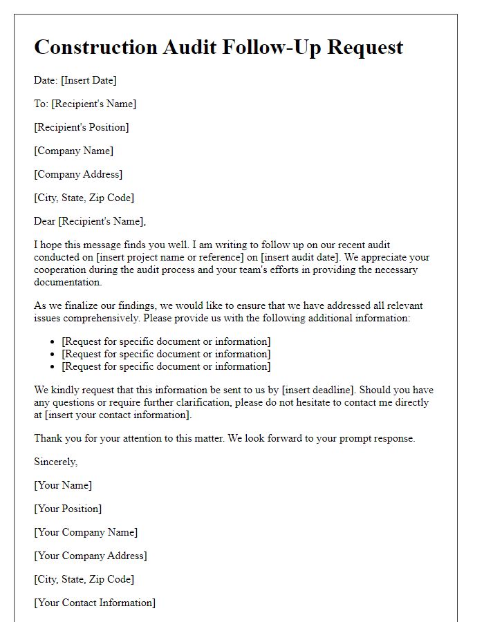 Letter template of construction audit follow-up request.