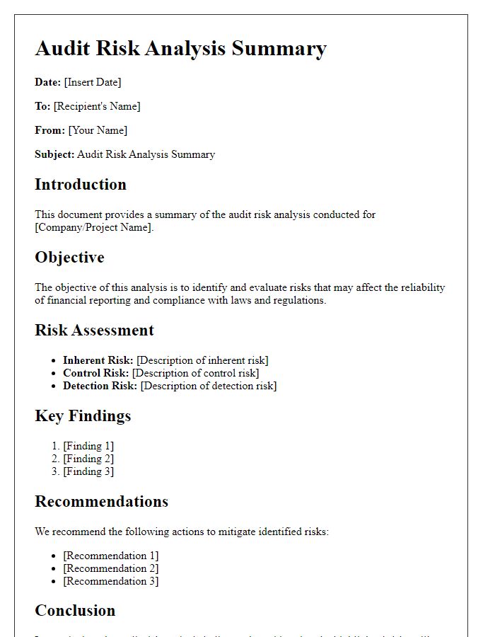 Letter template of Audit Risk Analysis Summary