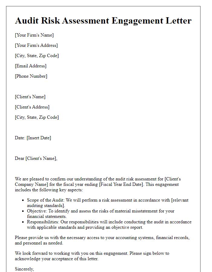 Letter template of Audit Risk Assessment Engagement Letter