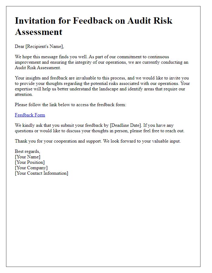 Letter template of Audit Risk Assessment Feedback Invitation