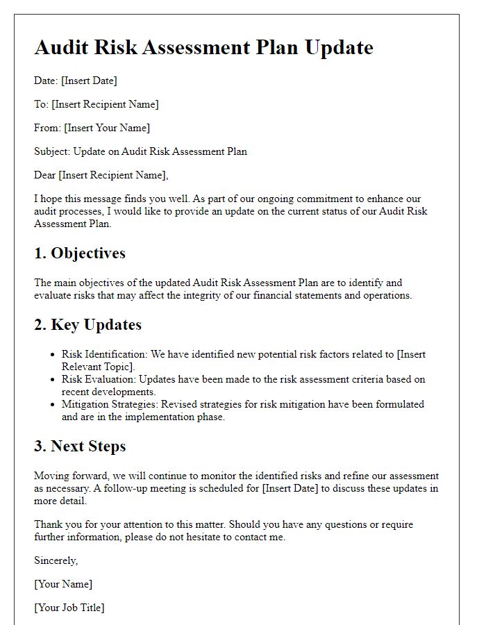 Letter template of Audit Risk Assessment Plan Update