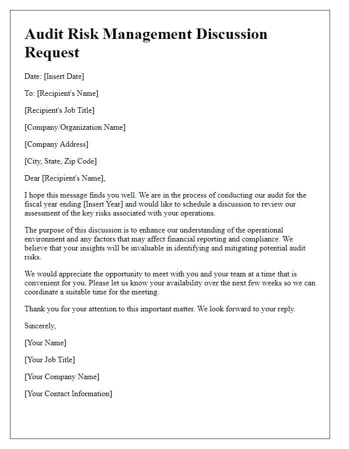Letter template of Audit Risk Management Discussion Request