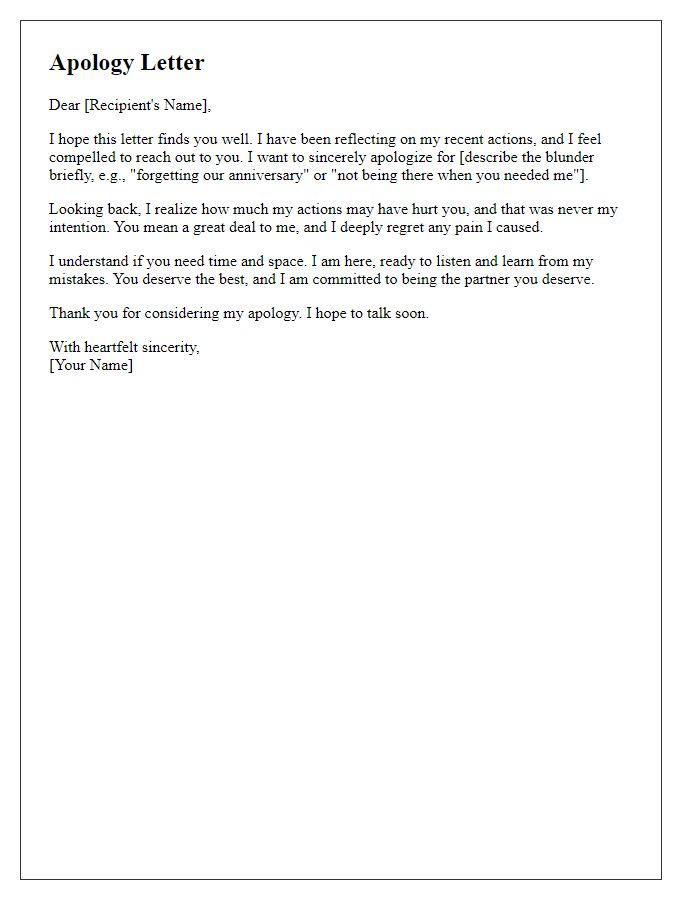 Letter template of candid apology for a romantic blunder