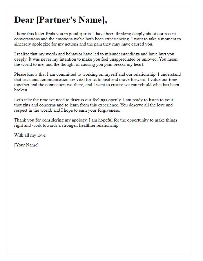 Letter template of emotional apology addressing relationship issues