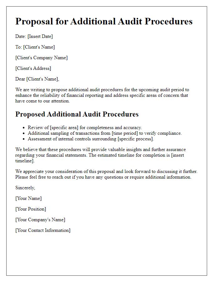 Letter template of additional audit procedures proposal