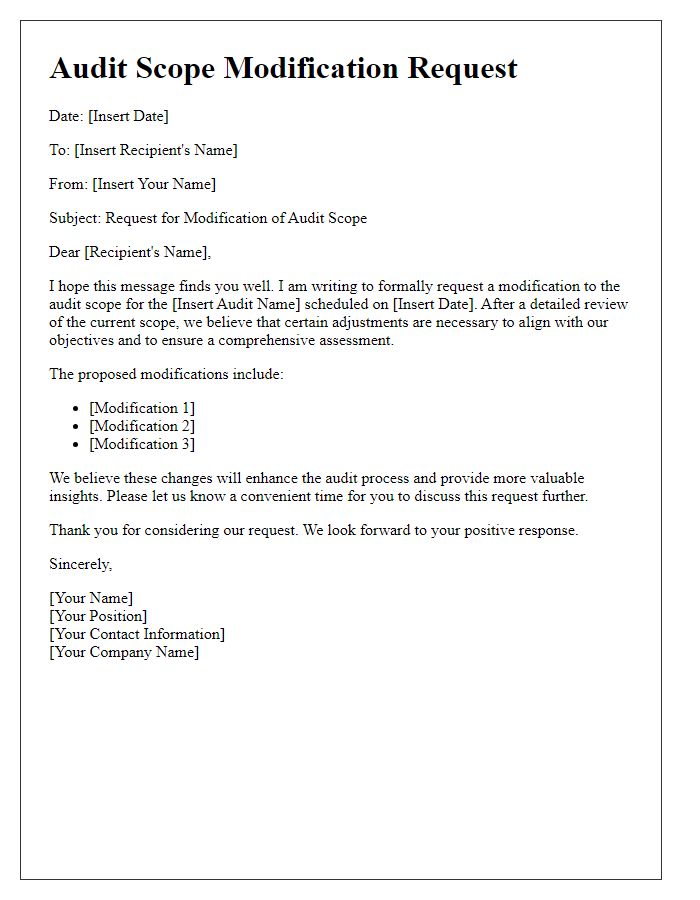 Letter template of audit scope modification request