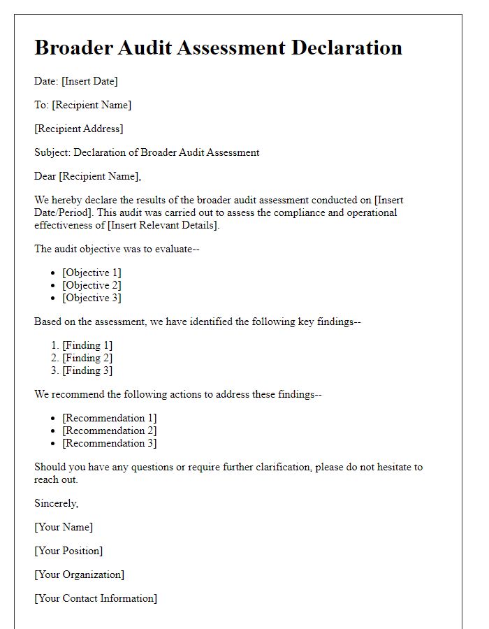 Letter template of broader audit assessment declaration