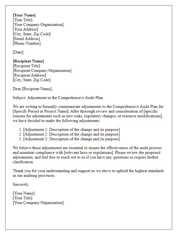 Letter template of comprehensive audit plan adjustment