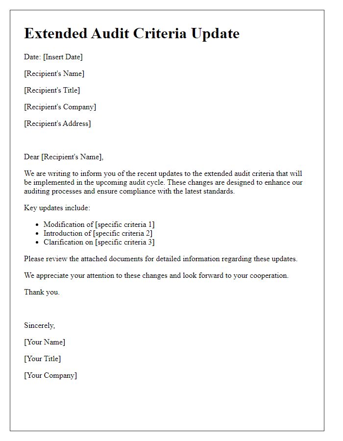 Letter template of extended audit criteria update