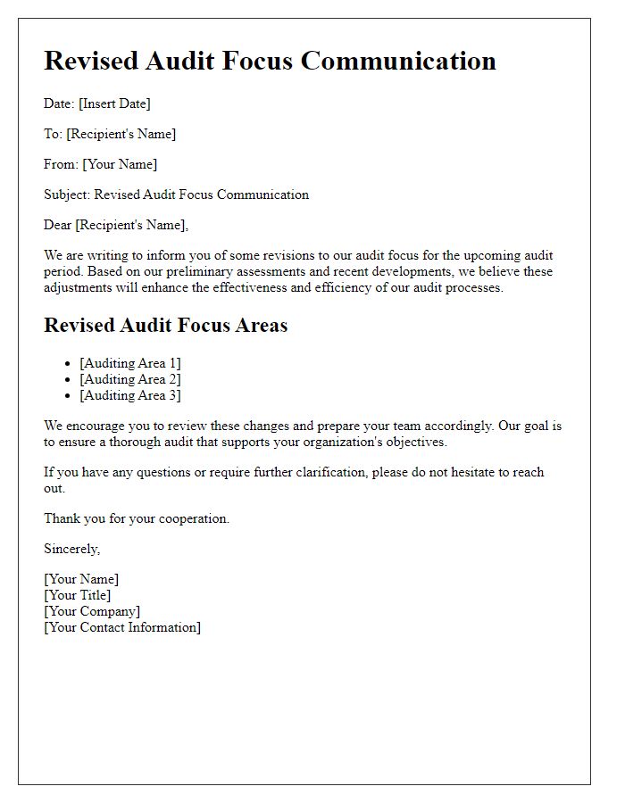 Letter template of revised audit focus communication