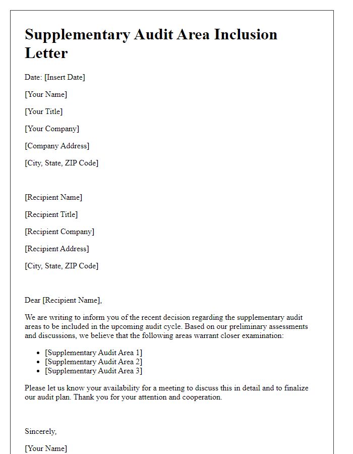 Letter template of supplementary audit area inclusion