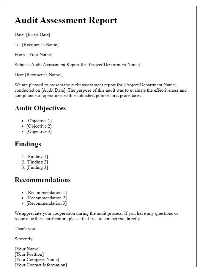 Letter template of audit assessment report