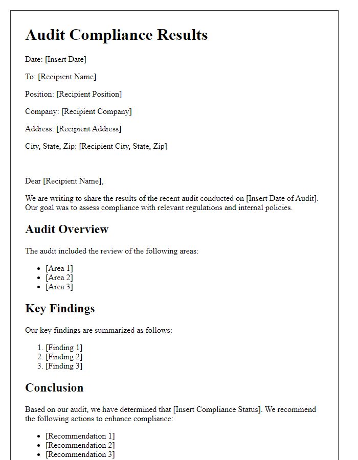 Letter template of audit compliance results