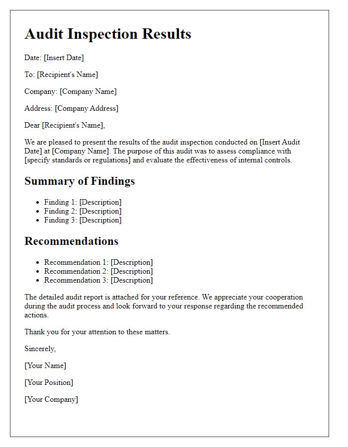 Letter template of audit inspection results