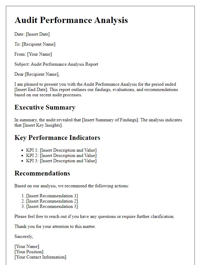 Letter template of audit performance analysis