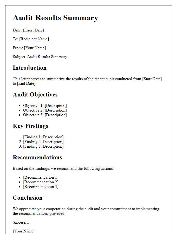 Letter template of audit results summary