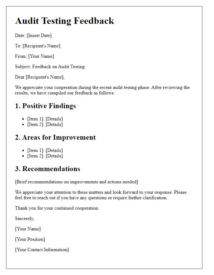 Letter template of audit testing feedback