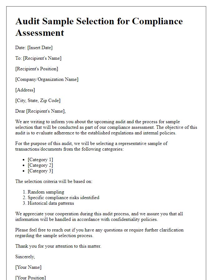 Letter template of audit sample selection for compliance assessment