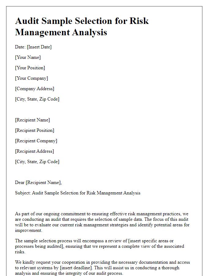 Letter template of audit sample selection for risk management analysis