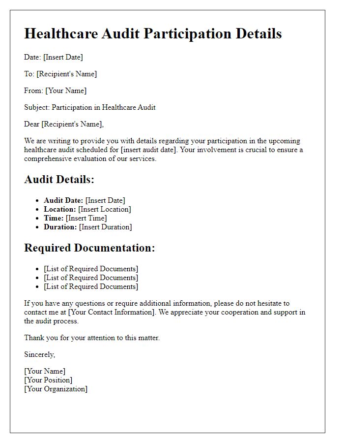 Letter template of healthcare audit participation details