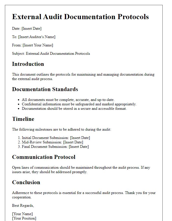 Letter template of external audit documentation protocols