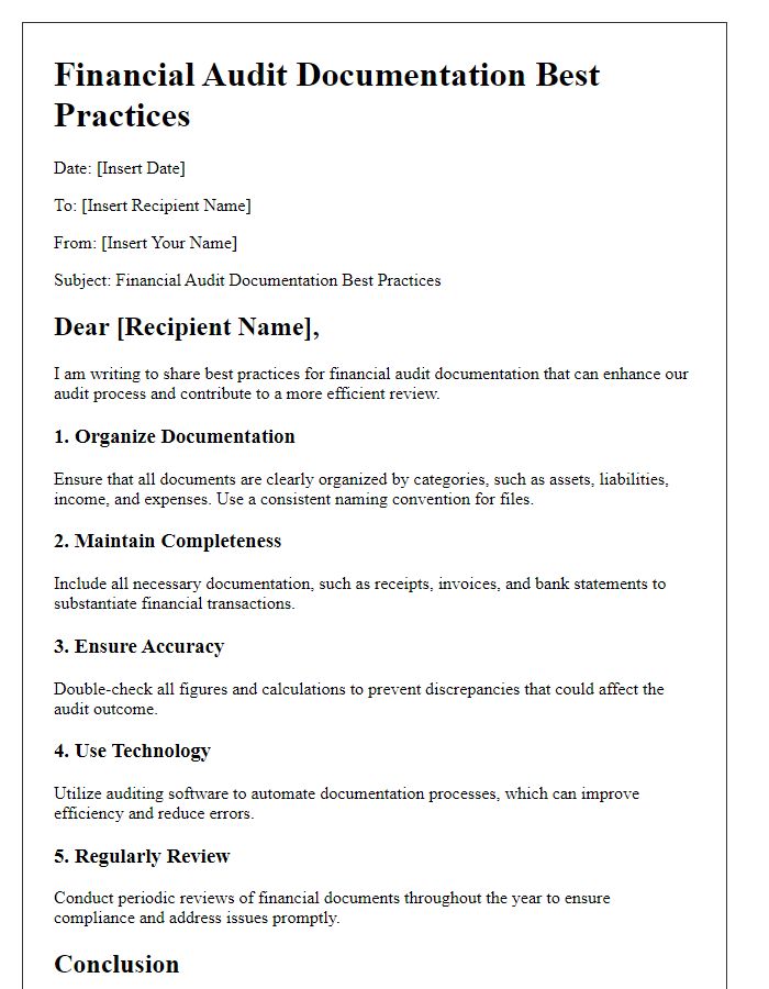 Letter template of financial audit documentation best practices